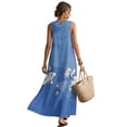 thumbnail image 2 of Xoenoiee Blue Cherry Blossom Print Women's 2026 Summer Flowy Maxi Dresses with Pockets, Cotton Linen Casual Sleeveless Ruffle Beach Long Bohemian Dress Crewneck Pleated Sundresses, Size M, 2 of 7