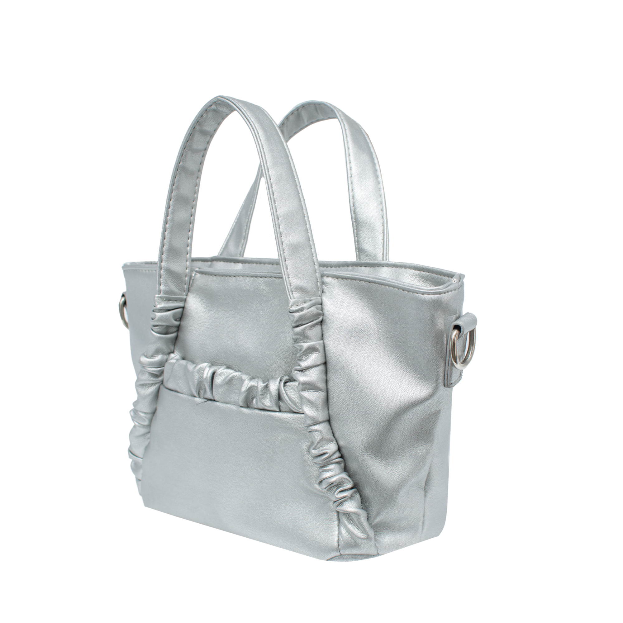 Olivia & Kate Women's Vegan Leather Silver Everyday Satchel withTop Handles & Chain Strap