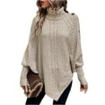 thumbnail image 2 of Women's Fashion Casual Cable Knit Turtleneck Button-Decorated Long Sleeve Sweater for Fall Winter Detailed Designs,Khaki,S, 2 of 5