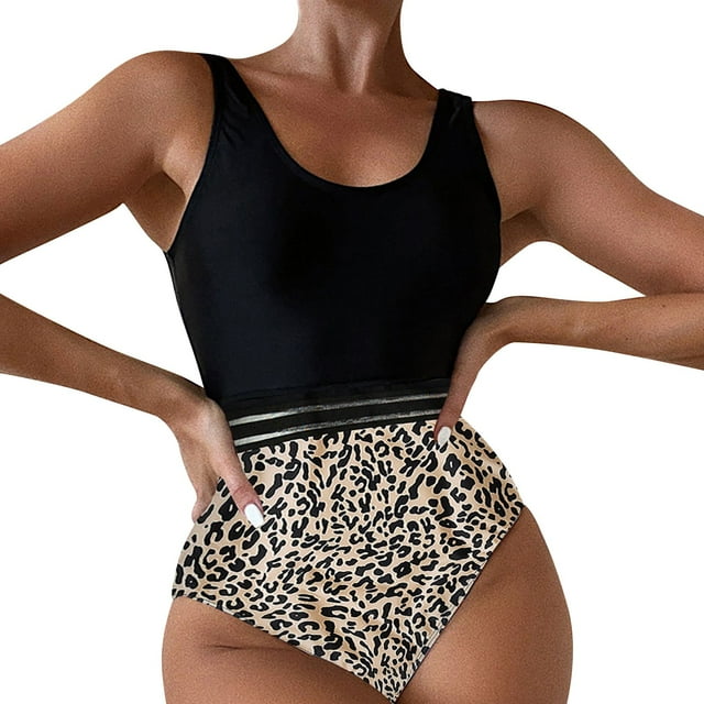Aayomet Bathing Suits for Women Color Leopard Print Strap Off Shoulder Backless Jumpsuit Swimsuit (A, M)