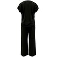thumbnail image 4 of HAIJIE womens linen set two Piece Easter Sets for Women Summer Spring Lou-nge Sets Travel Vacation Outfits Cap Sleeve Side Slit Wide Leg Pants (Black,L), 4 of 5