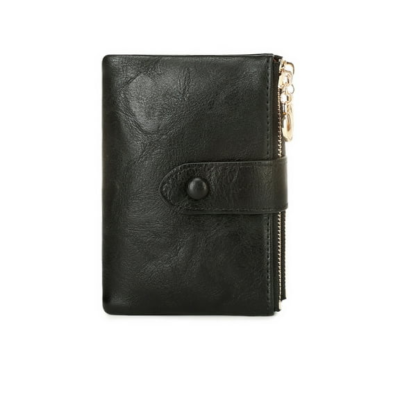 HAWEE Small Wallets for Women RFID Blocking Leather Trifold Compact Credit Card Holder with ID Window Ladies Zipper Coin Purse