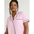thumbnail image 5 of Joyspun Women's Cotton Blend Notch Collar Top and Shorts Pajama Set, 2-Piece, Sizes S to 4X, 5 of 6