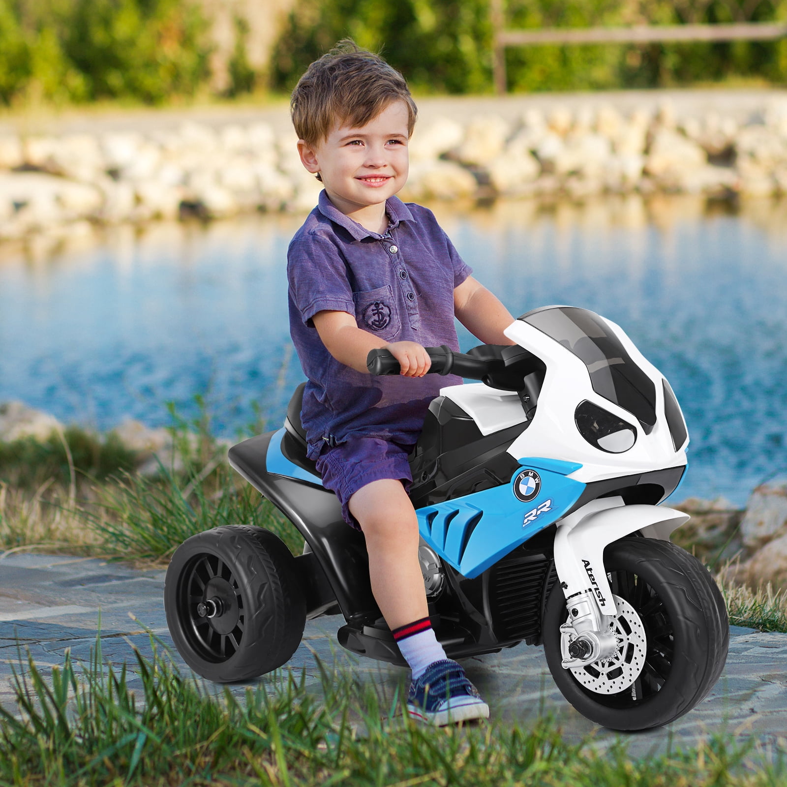 Costway Kids Ride On Motorcycle BMW Licensed 6V Electric 3 Wheels Bicycle Music & Light Blue