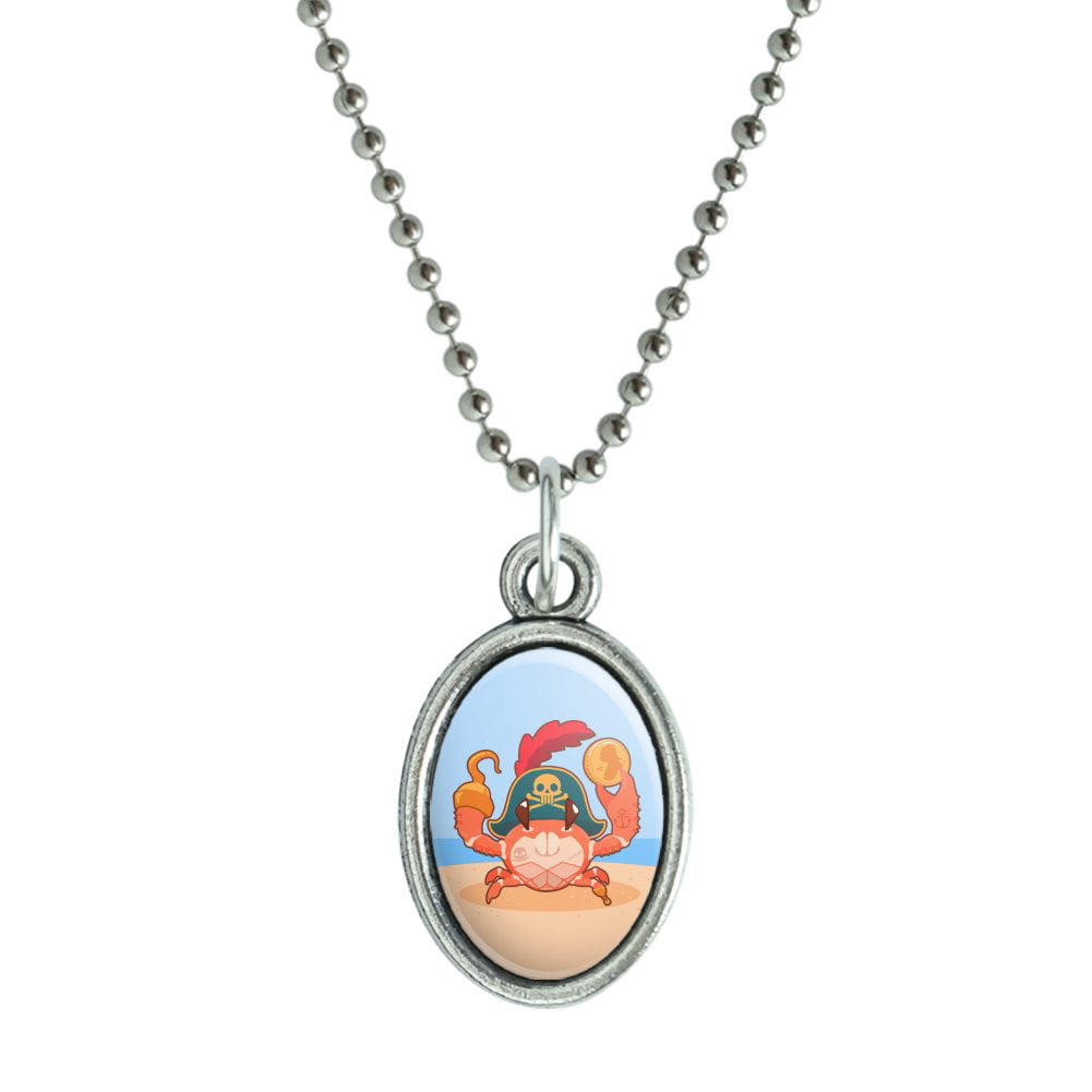 GRAPHICS & MORE Pirate Crab on The Beach with Hook and Coin 1 Pendant with Sterling Silver Plated Chain