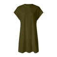 thumbnail image 5 of QUYUON Women T Shirt Mini Dresses Crew Neck Short Sleeve Summer Shirt Dress Loose Casual A-Line Tunic Short Dresses Side Split Regular Size Solid Color T-Shirt Dress, Army Green L, 5 of 6