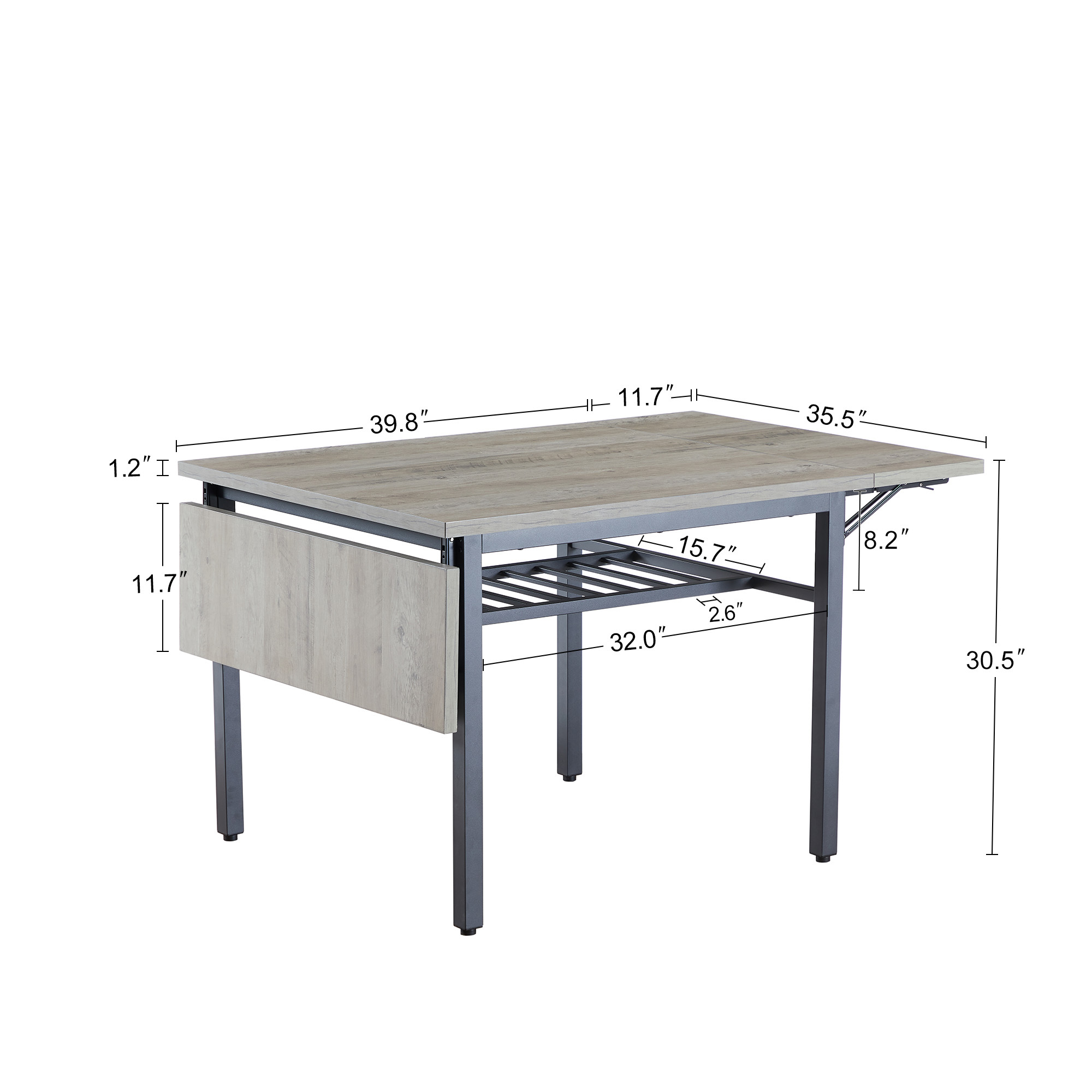 Folding Dining Table,Drop Leaf Kitchen Table for 2-6 People,Extension Dinner Table for Small Spaces,63.2'' L x 35.5'' W x 30.5'' H,Gray