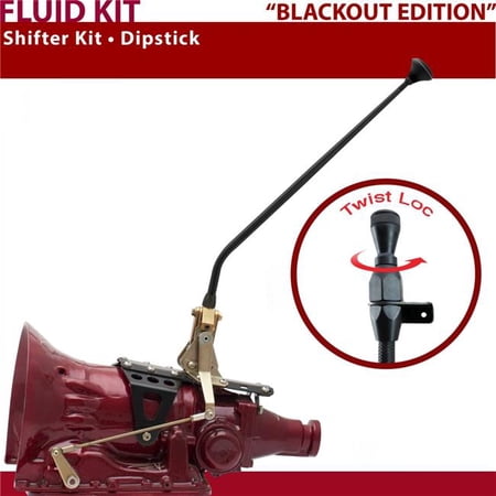 American Shifter TH350 Shifter Kit Black 23 in. Dipstick Push Button Ringed Knob for DD216