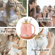 Mengcat Tea Mug with Infuser and Lid Ceramic Coffee Mug Kawaii Cat Cute Tea Cool Preppy Stuff Birthday Cute Gifts for Women Girl (13oz)