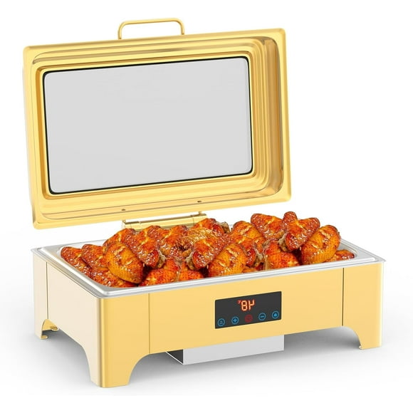 2025 New Electric Chafing Dish, 9QT Full Size Touch Screen Chafing Dishes for Buffet Roll Top Set Food Servers and Warmer with Glass Lid for Catering, Parties, Weddings