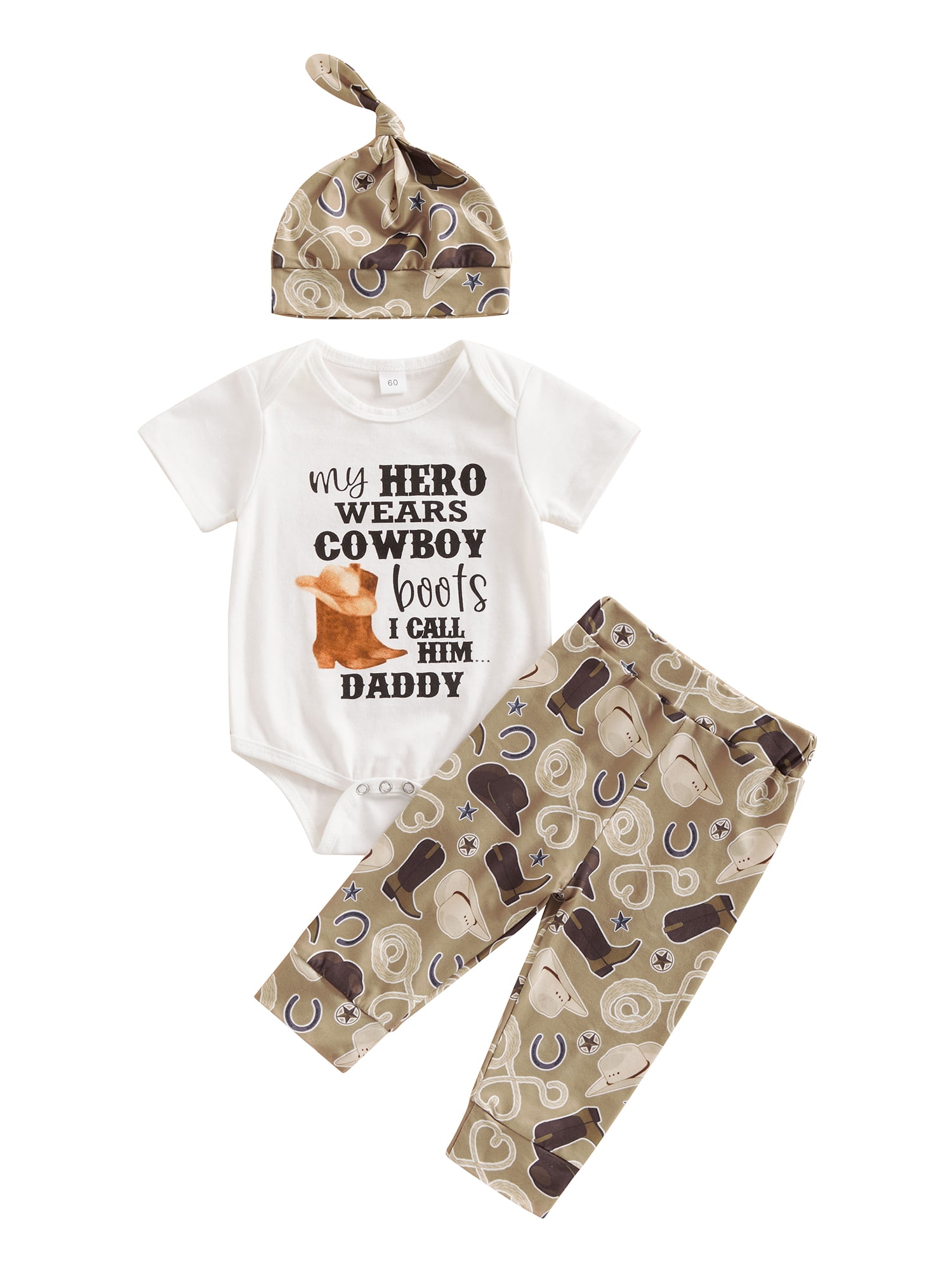 3Pcs Newborn Baby Boy Pants Outfit Western Clothes Set Short