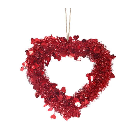 Jessee Valentine Heart Wreaths for Front Door, 17 Inch Valentines Day Decorations with Heart Tinsel Foil Love Hanging Gift for Anniversary Wedding Party Wall Window Mantel Decor