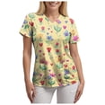 thumbnail image 3 of COMVALUE Scrub Tops Women Short Sleeve Plus Size V Neck Fun Printed Scrubs Top Medical Nursing Uniforms with Pockets (Yellow, L), 3 of 7