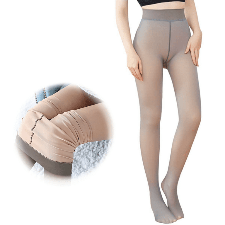 Womens Faux Transparent Fleece Lined Tights Plus Size Thermal Warm Stretchy  Leggings Winter Outdoor Nude Flawless Pantyhose