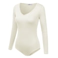 thumbnail image 2 of Doublju Women's Long Sleeve V-Neck Stretchy Bodysuit Tops (Plus Size Available), 2 of 5