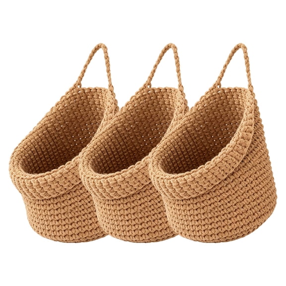 Hanging Wall Jute Baskets 3 Pack, Boho Teardrop Storage Baskets with Hooks, Farmhouse Organizer for Onion Potato Fruit, Rustic Home Decor