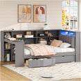 thumbnail image 3 of JERFIT Grey Twin Size Storage Platform Bed with LED Headboard, USB Charging, Desk Drawers, 3 of 10