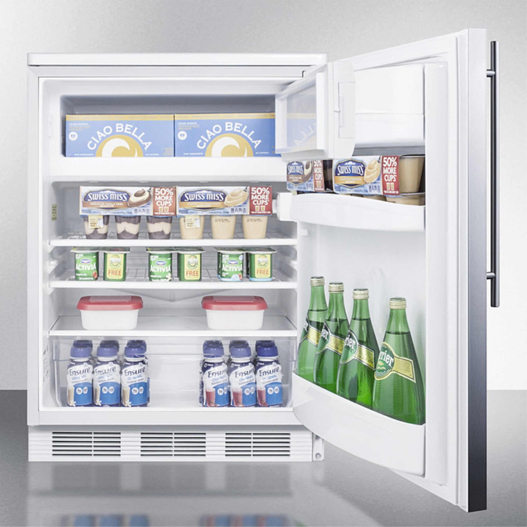 Built-in undercounter refrigerator-freezer for general purpose use, with dual evaporator cooling, cycle defrost, SS door, thin handle and white cabinet