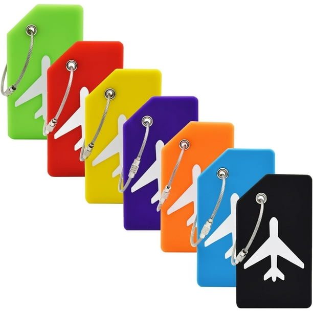 7PCS Etiquetas para Maletas de Viaje, Etiquetas para Equipaje, Identificador Maletas Viaje de Silicona, Etiquetas de Equipaje con Tarjeta de Identificador de Maletas y Cable de Acero