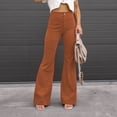 thumbnail image 3 of RQYYD Women Corduroy Flared Pants Solid Color Casual Stretch High Waist Bootcut Bell Bottom Trousers Streetwear with Pockets Orange 3XL, 3 of 7