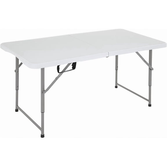 4FT Folding Table, Portable Fold-in-Half Plastic Picnic Party Table with Carrying Handle (White, 4FT)