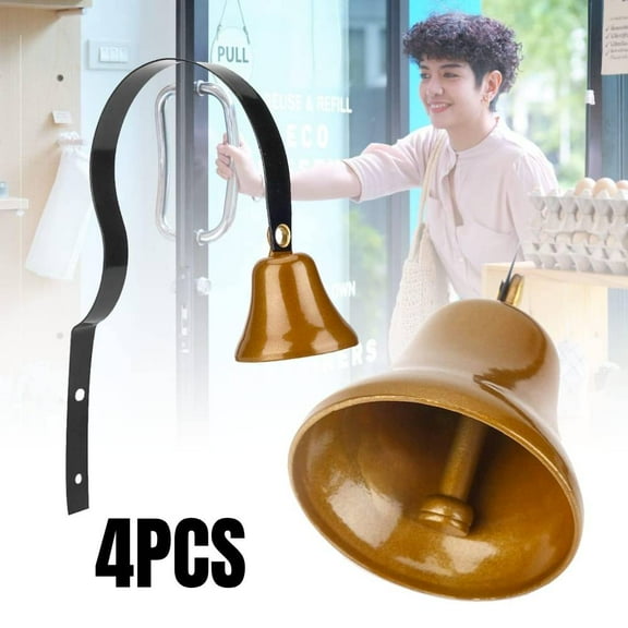 Oudain 4 Pcs Shopkeepers Bell Antique Doorbell 1.6 Inch Diameter Wall Mounted Metal Shopkeepers Doorbell Dog Training Bell Hanging Store Ring for Door Opening, Remind Your Customer Coming