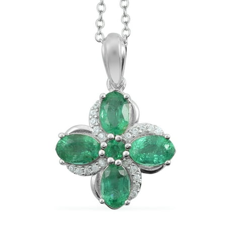 Shop LC Necklace 925 Sterling Silver Oval AAA Emerald White Zircon Leaf Clover Rhodium Plated Pendant Wedding Bridal Anniversary Engagement Fine Jewelry For Women Size 18" Ct 1.6