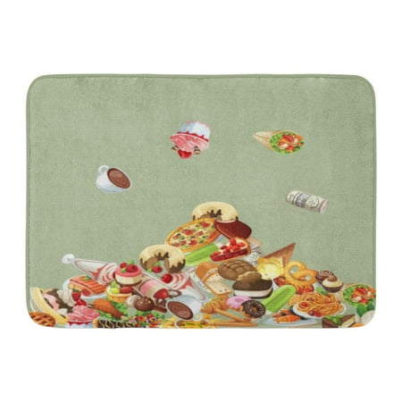 GODPOK Food Doodle Many Feed Pile Sign of Meat Pizza and Tacos French Fries and Hamburger Hotdog and Cookies Rug Doormat Bath Mat 23.6x15.7