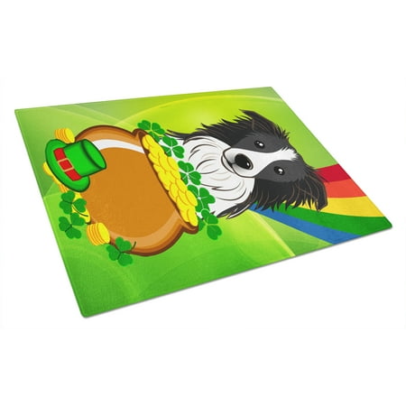 

Caroline s Treasures Border Collie St. Patrick s Day Glass Cutting Board Large