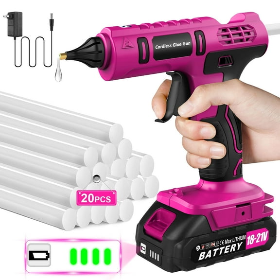 Fovendi Cordless Hot Glue Gun with 2.0Ah Battery & Charger and 20 Pcs Full Size Glue Sticks, 100W Power Melt Glue Gun for DIY, Festival Decor and Gifts