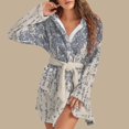 thumbnail image 2 of Women's Long Sleeve Plush Bathrobe - Winter Warm Christmas Checkered Homewear, Khaki, XXL, 2 of 5