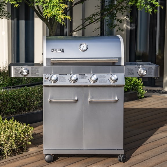 Monument Grills 4-Burner Stainless Steel Propane Gas Grill with LED Controls and Side Sear Burners