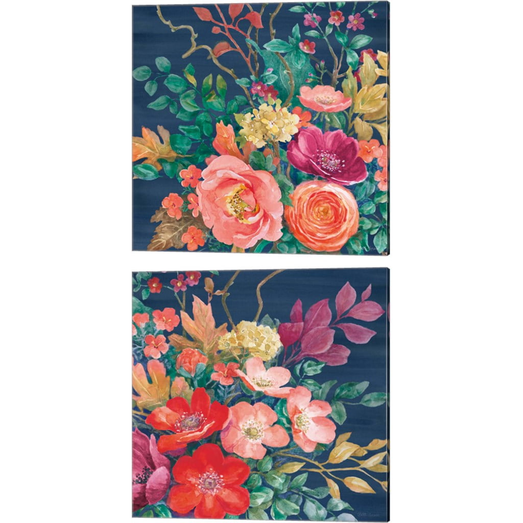 Floral Drama Pink and Orange Canvas Art Set
