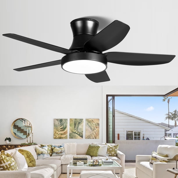 Clearance! 46 Inch Black Flush Mount Ceiling Fan with Light and Remote