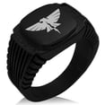 thumbnail image 1 of Stainless Steel Zeus Greek God of Sky CZ Ribbed Needle Stripe Pattern Biker Style Polished Ring, 1 of 1