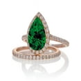 thumbnail image 2 of 2 Carat Emerald and Diamond Halo Bridal Ring Set for Women in 14k Rose Gold affordable sapphire and diamond engagement ring, 2 of 2
