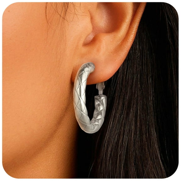 FindChic 30mm Hoop Earrings for Women Stainless Steel Rhombic Pattern Hoops Hollow Tube Loop Earrings Valentines Day Gifts for Wife/Her with Box