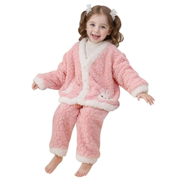 Boys And Girls' Flannel Clothes Long Sleeve And Pants Winter Warm Soft Fuzzy Homewear With Sweatpants 4t Pajamas Girl