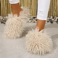 thumbnail image 5 of KAQ Unisex Fuzzy Faux Fur Slippers, Women's Fluffy Long Hair Sheep Faux Fur Slip on Slides, Girls Luxury Big Fluffy Outdoor Flat Slippers, Long Curly Hair Non-Slip Warm Home Slide Shoes, 5 of 13