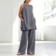 thumbnail image 5 of Costeam Womens Solid Two Piece Co Ord Set Flutter Short Sleeve Tunic Top Wide Leg Long Pants Dual Side Pockets Soft Knit Loose Fit Casual Loungewear Outfit, 5 of 5