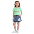thumbnail image 2 of Xijirk Girls' 2-Piece Summer Outfit Letter Print Short Sleeve T-Shirt & Fra Yearsed Denim Skirt Set,5-6 Years, 2 of 3