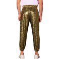 thumbnail image 3 of INSPIRE CHIC Metallic Jogger Pants for Men's Contrast Color Drawstring Waist Disco Party Trousers Golden 30, 3 of 4