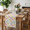 thumbnail image 3 of Hello Easter Table Runner, Watercolor Spring Green Blue Yellow Pink Purple Easter Eggs Cotton Linen Kitchen Table Decoration Washable Dining Tabletop Runners for Home Party Decor 13x108 Inches, 3 of 9