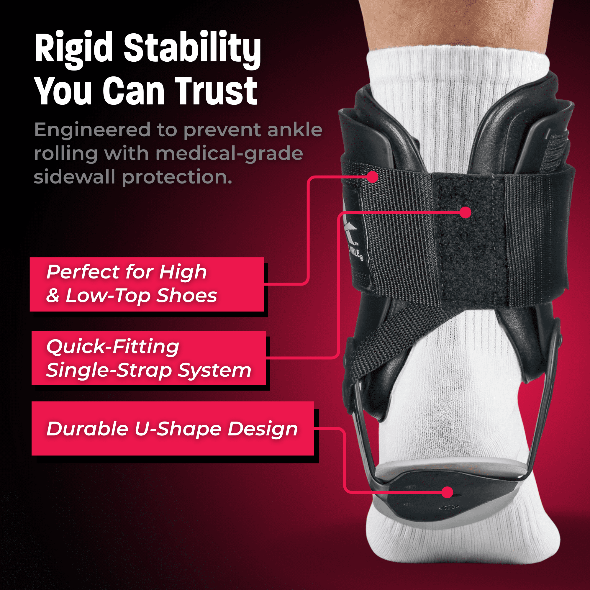 Active Ankle T2 Adjustable Ankle Brace, Black, Medium