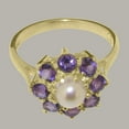 thumbnail image 5 of LBG British Made Classic Solid 18k Yellow Gold Cultured Pearl & Amethyst Womens Anniversary Ring - 33 size options - Size 5.25, 5 of 6