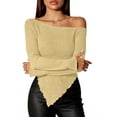thumbnail image 5 of Ashirexll Womens Long Sleeve T Shirts Winter Tops for Women Off Shoulder Slim Pullover with Slanted Collar Irregular Hem, 5 of 7
