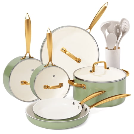Caannasweis 16 Pieces Ceramic Cookware Sets Nonstick Pots and Pans Lightweight Cookware Set with Cooking Utensils Set