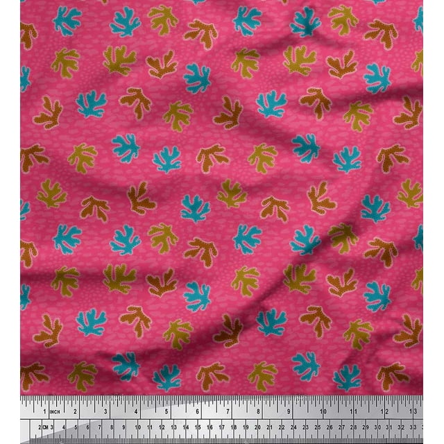 Soimoi Poly Georgette Fabric Coral Ocean Print Sewing Fabric Yard 52 Inch Wide
