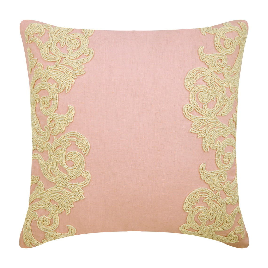 Pink Decorative Pillows Cover, Beaded Floral Bordered Throw Pillows