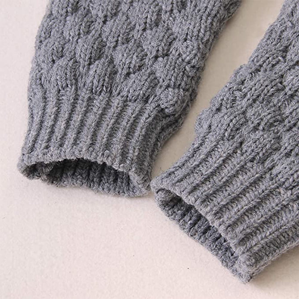 IBTOM CASTLE Unisex Baby Boy Girl Cute 3D Bear Ears Hooded Knitted Sweater Long Sleeve Romper Overall Sleepwear Winter Warm Clothes 6-12 Months Gray